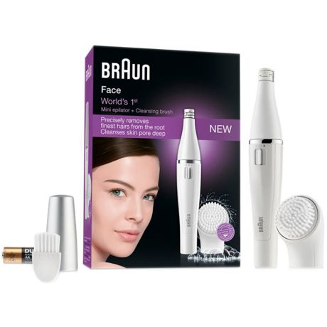 Epilator facial Braun SE810 Face + Perie curatare cu micro-oscilatii, Baterie AAA, Alb
